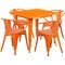 Emma and Oliver Commercial Grade 31.5" Square Metal Indoor-Outdoor Table Set with 4 Arm Chairs